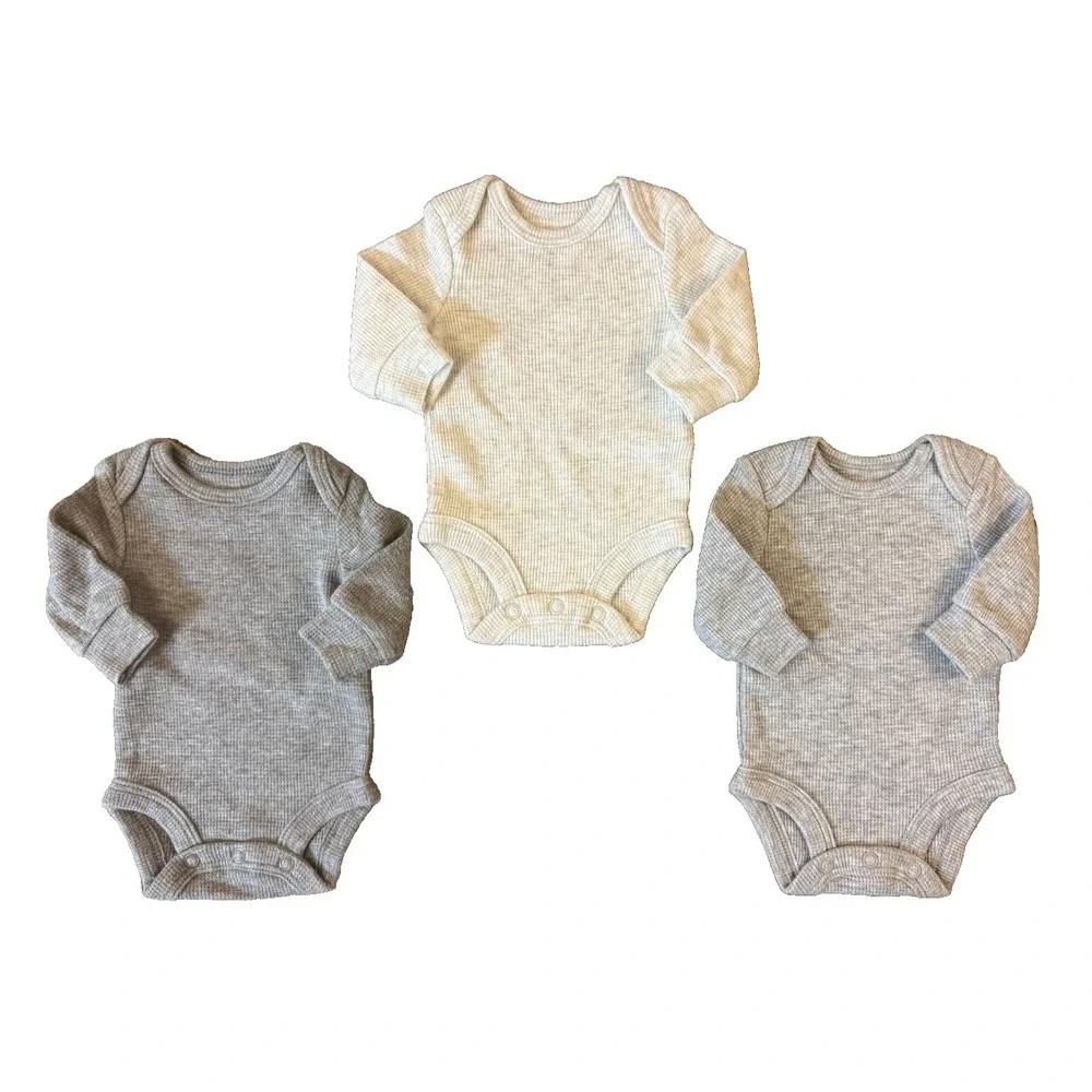 Carter's Baby Boy Preemie Bodysuits Solid Neutral Waffle Knit Clothes Lot Reborn